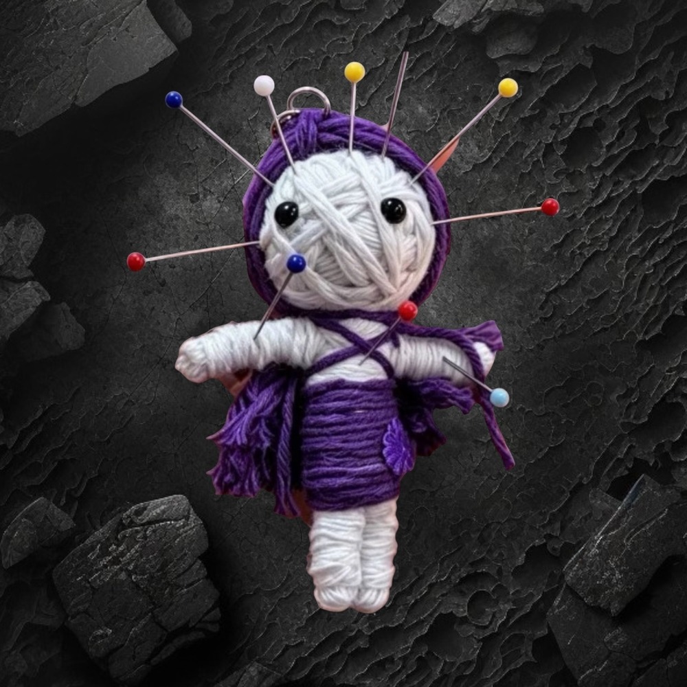 Adorable Voodoo Doll Keychain / Bagcharm with pins - New - Purple